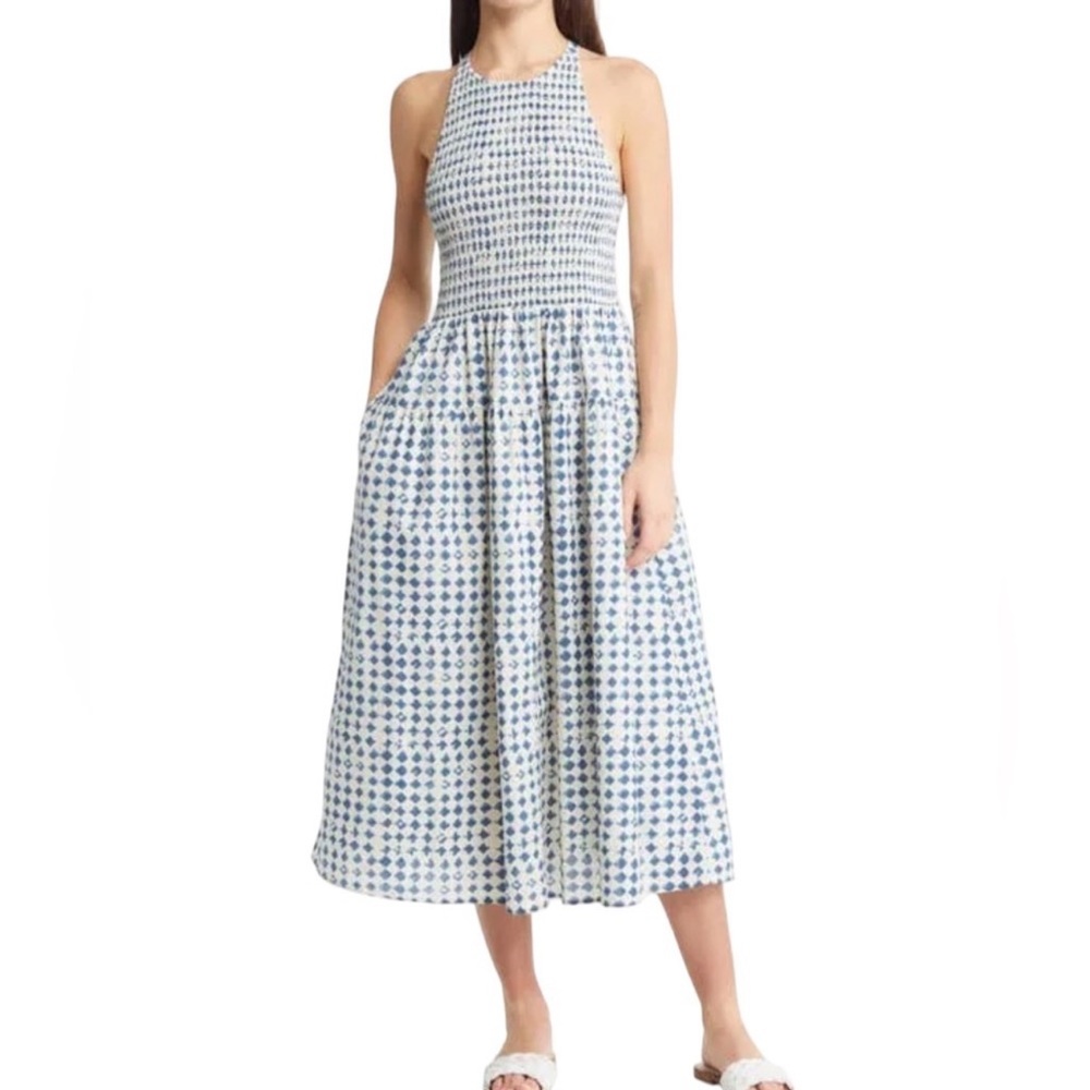 Madewell Halter Tiered Midi Dress in Shibori Print
